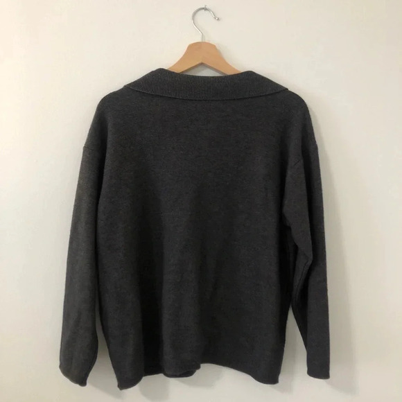 Italian Wool Blend Benetton Quarter Zip Collar Gray Sweater Medium M - Picture 4 of 8